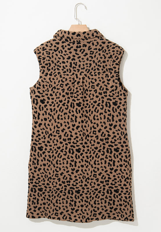 Leopard Collar Sleeveless Mini Dress